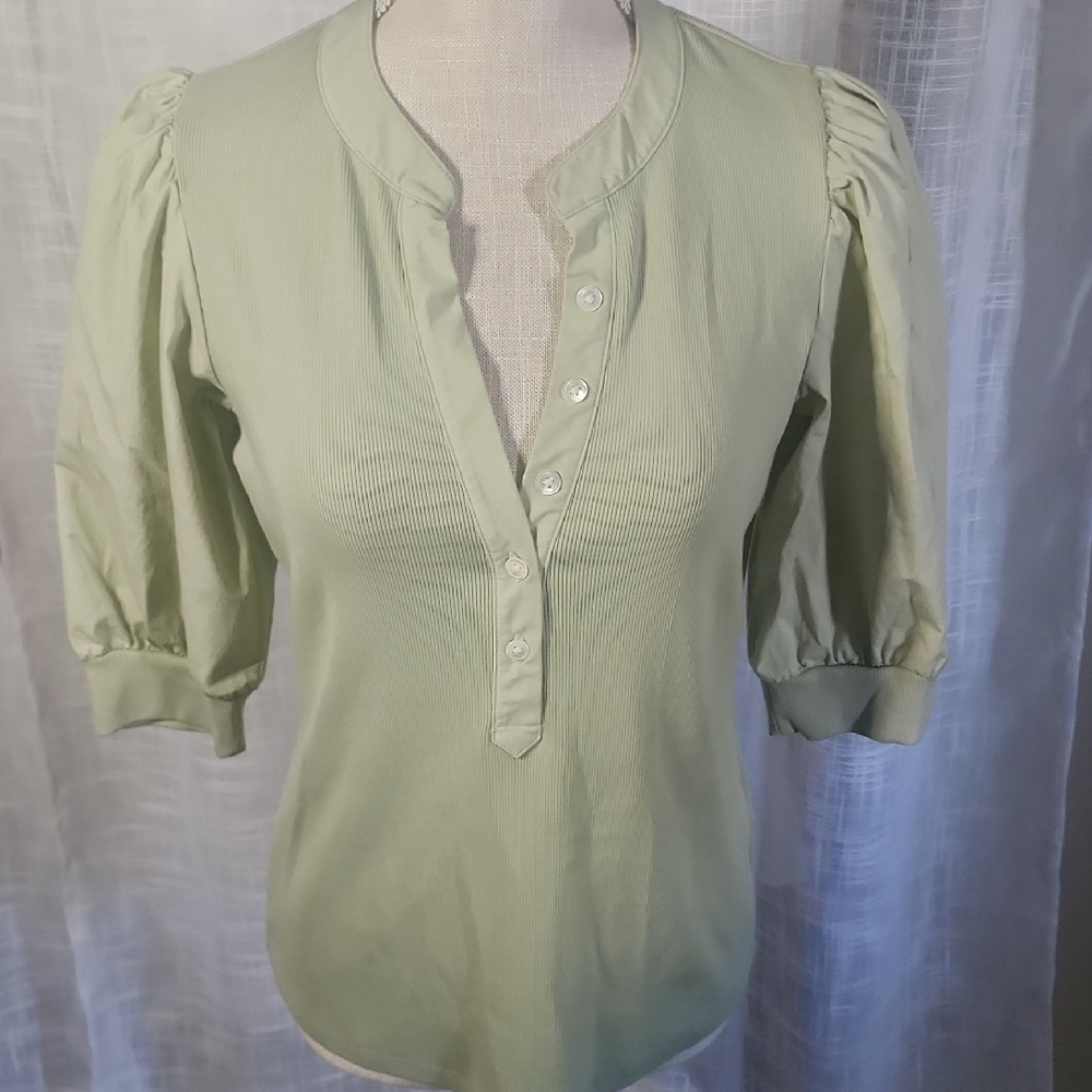 Veronica Beard Light Green Button-Up Top